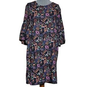 Black Floral and Rainbow Short Sleeve Top Size Large